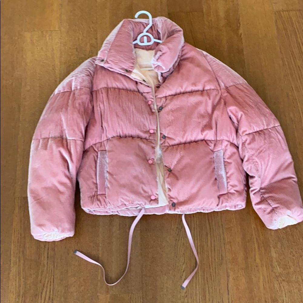 Pink velvet puffer